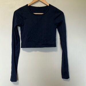 Lululemon Navy Blue Ribbed Long Sleeve Bra Included Crop Top